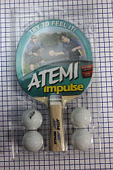 Набір ракетка для настільного тенісу  ATEMI IMPULSE та 4 кульки / ракетка тенісна Атемі