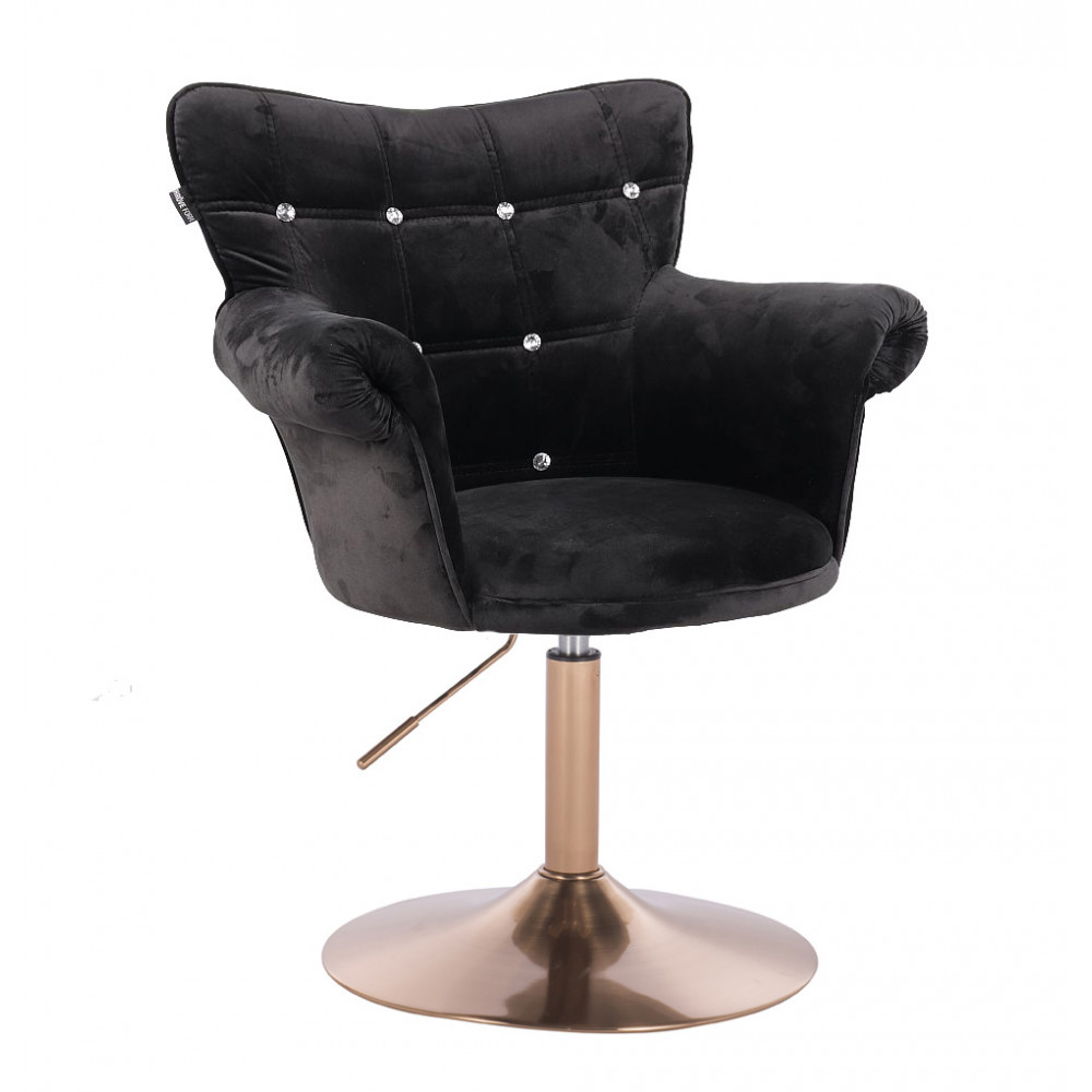 Перукарське крісло на пневматиці Hrove Form HR804C чорний велюр золота основа