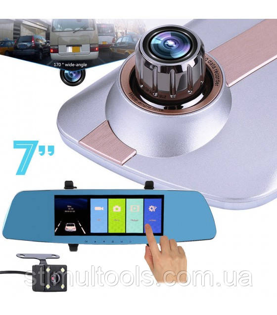 Відеореєстратор — дзеркало сенсорний, 7 дюймів, L1003M C з двома камерами, фото 1