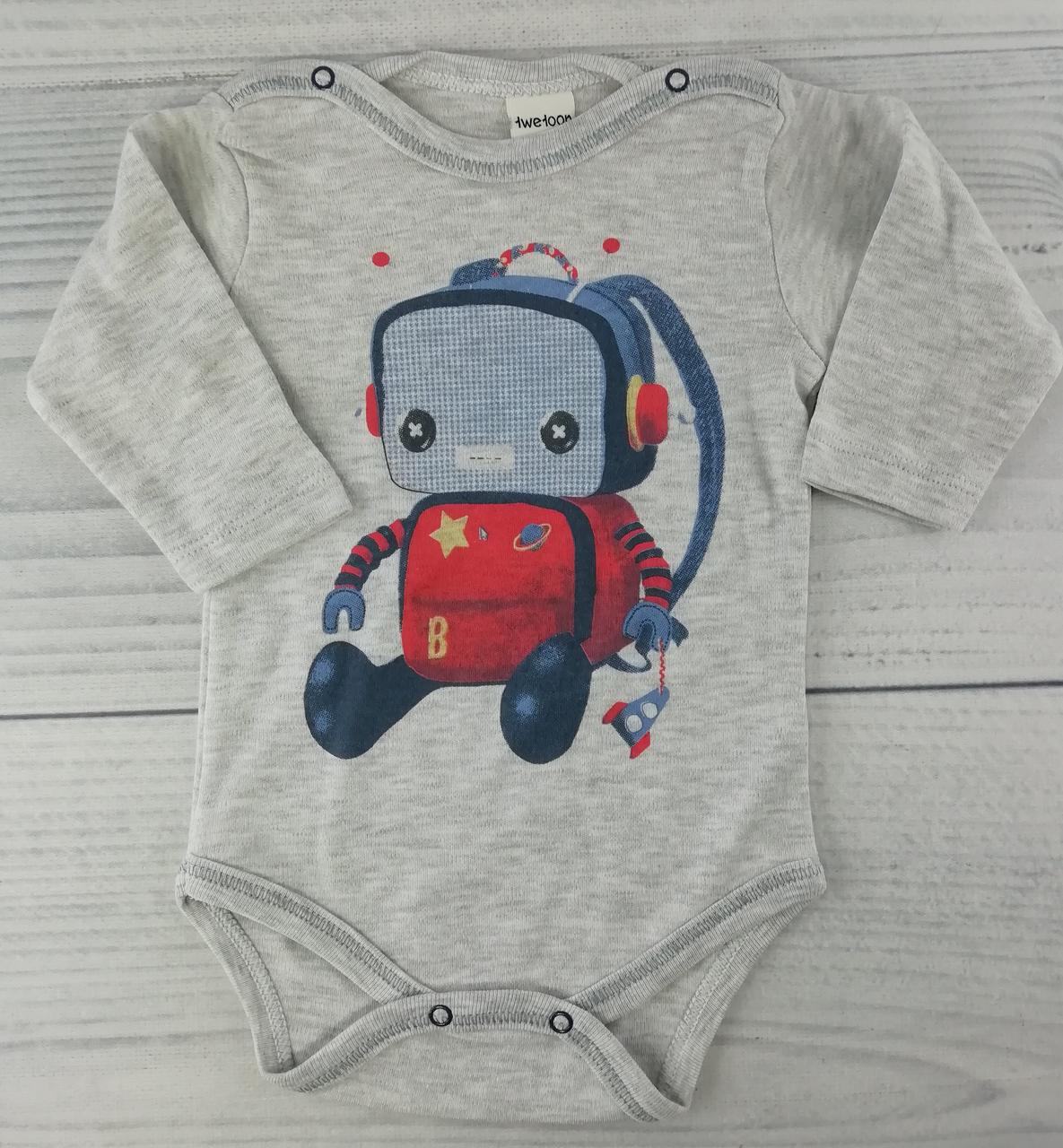 Боді сірий для малюків З довгими рукавами Робот Flexi Туреччина, фото 1