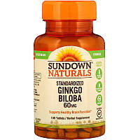Гінкго Білоба, 60 мг, 100 таблеток, Rexall Sundown Naturals, Ginkgo Biloba, Standardized Extract
