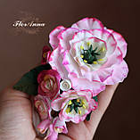 Шпилька/броша "Рожеві еустоми з трояндами". Подарунок дівчині, жінці, фото 4