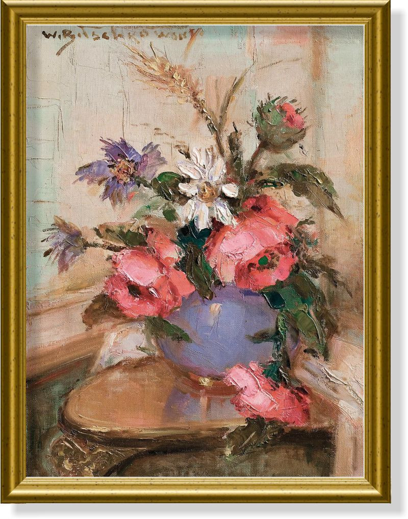 Репродукція сучасної картини "Троянди в бузковій вазі" 30 х 40 см