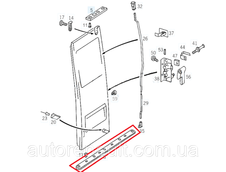 Планка задніх дверей (нижня) на Фольксваген ЛТ 28-46 1996-2006 SOLGY -303014, фото 1