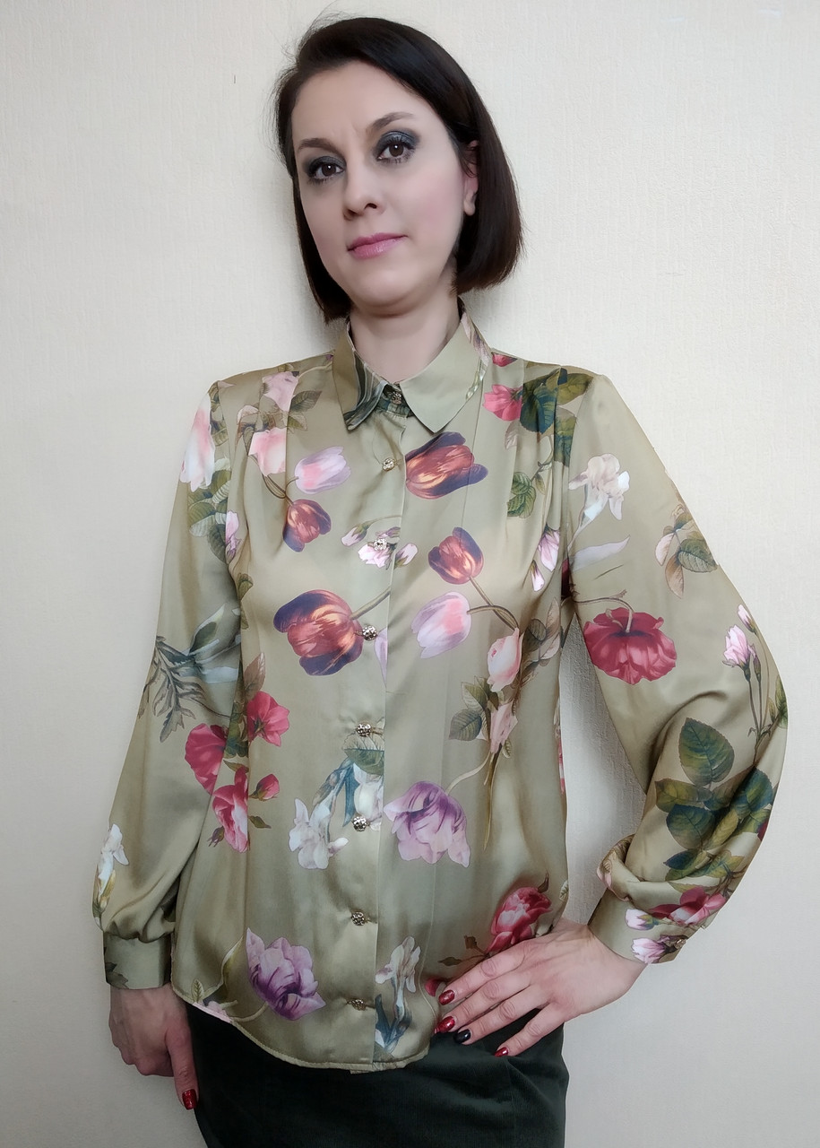 Шовкова жіноча блузка з сорочковим коміром Бл05