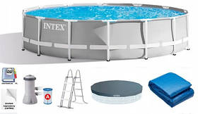 Каркасний басейн Intex 26726 Prism Frame 457×122 см, 16805 л, з насосом, драбиною, тентом і підстилкою