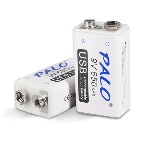 Акумуляторна батарея 9 вольт типу "Крона" li-ion 650 маг з USB портом для заряджання PALO-650