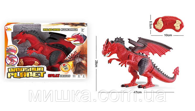 Дракон RS6159A, 47 см, пульт керування, пропускає пару, ходить, рухає головою. Червоний колір., фото 1
