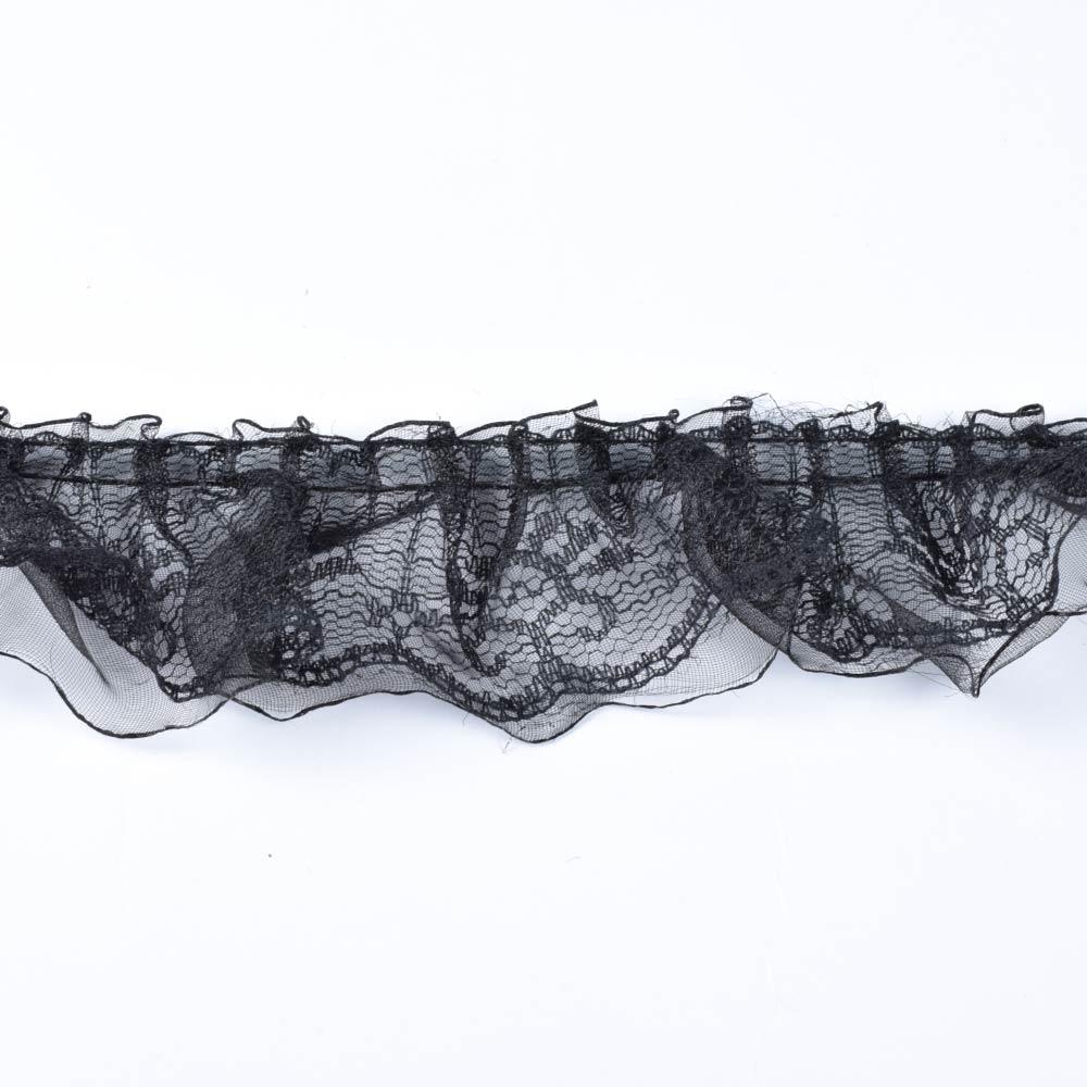 Мереживо рюш з капроновою стрічкою двошарове 50мм чорне (51849.001)