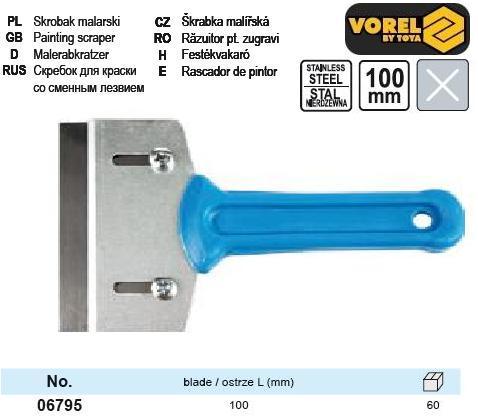 Скребок VOREL зі змінним лезом, l=100мм [60] VOREL-06795