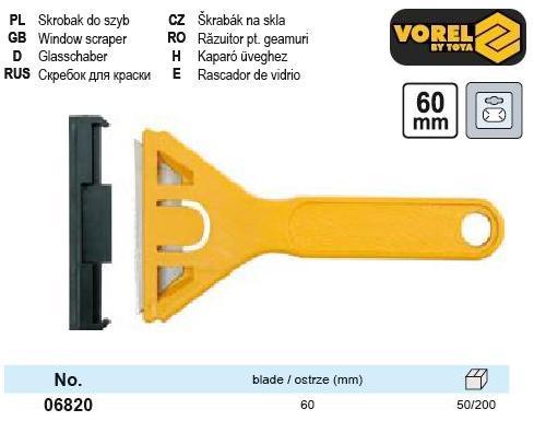 Скребок VOREL пластмасовий трапецевидний для здирання фарби, l=60мм [50/200]