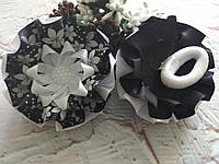 Бантики "рюша" чёрные с цветами