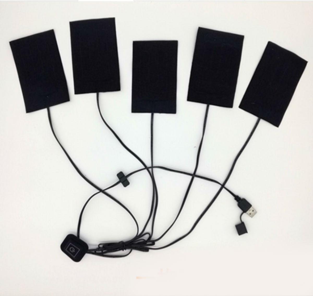 USB Нагрівальні елементи для жилета, куртки, термобілизни 5в1 з кнопкою, 3 режими обігріву 50-60С 5V/2A