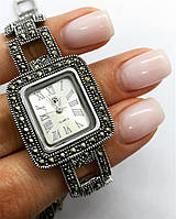 Годинник з крапельного срібла 925 Beauty Bar класичні квадрат, камені марказиты