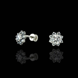 Срібні сережки-пуссети Квітка з камінням, фото 2