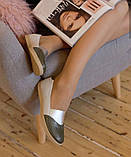 Жіночі шкіряні мокасини-сліпони, хакі/срібло, 36 розмір (23.5), фото 2