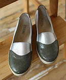 Жіночі шкіряні мокасини-сліпони, хакі/срібло, 36 розмір (23.5), фото 3