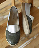 Жіночі шкіряні мокасини-сліпони, хакі/срібло, 36 розмір (23.5), фото 4