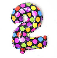 Кулька цифра 2 у горошок 16 дюймів різнобарвний