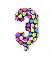 Кулька цифра 3 у горошок 16 дюймів різнобарвний