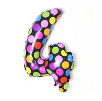 Кулька цифра 4 у горошок 16 дюймів різнобарвний