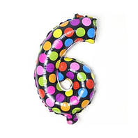 Кулька цифра 6 у горошок 16 дюймів різнобарвний