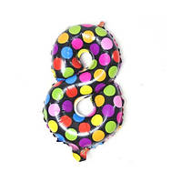 Кулька цифра 8 у горошок 16 дюймів різнобарвний