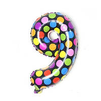 Кулька цифра 9 у горошок 16 дюймів різнобарвний