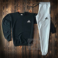 Спортивний костюм Adidas сірий з чорною толстовкою (люкс) XS