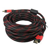 Кабель Hdmi 15 метрів male to male тато-тато, 2 ферити чорно-червоний, фото 2