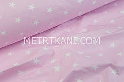 Бавовняна тканина із зірками білого кольору 2 см на рожевому тлі No361
