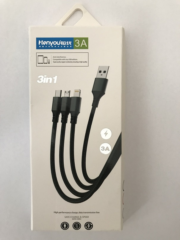 Зарядний пристрій Smart Data Cable 3в1 3 A Henyou