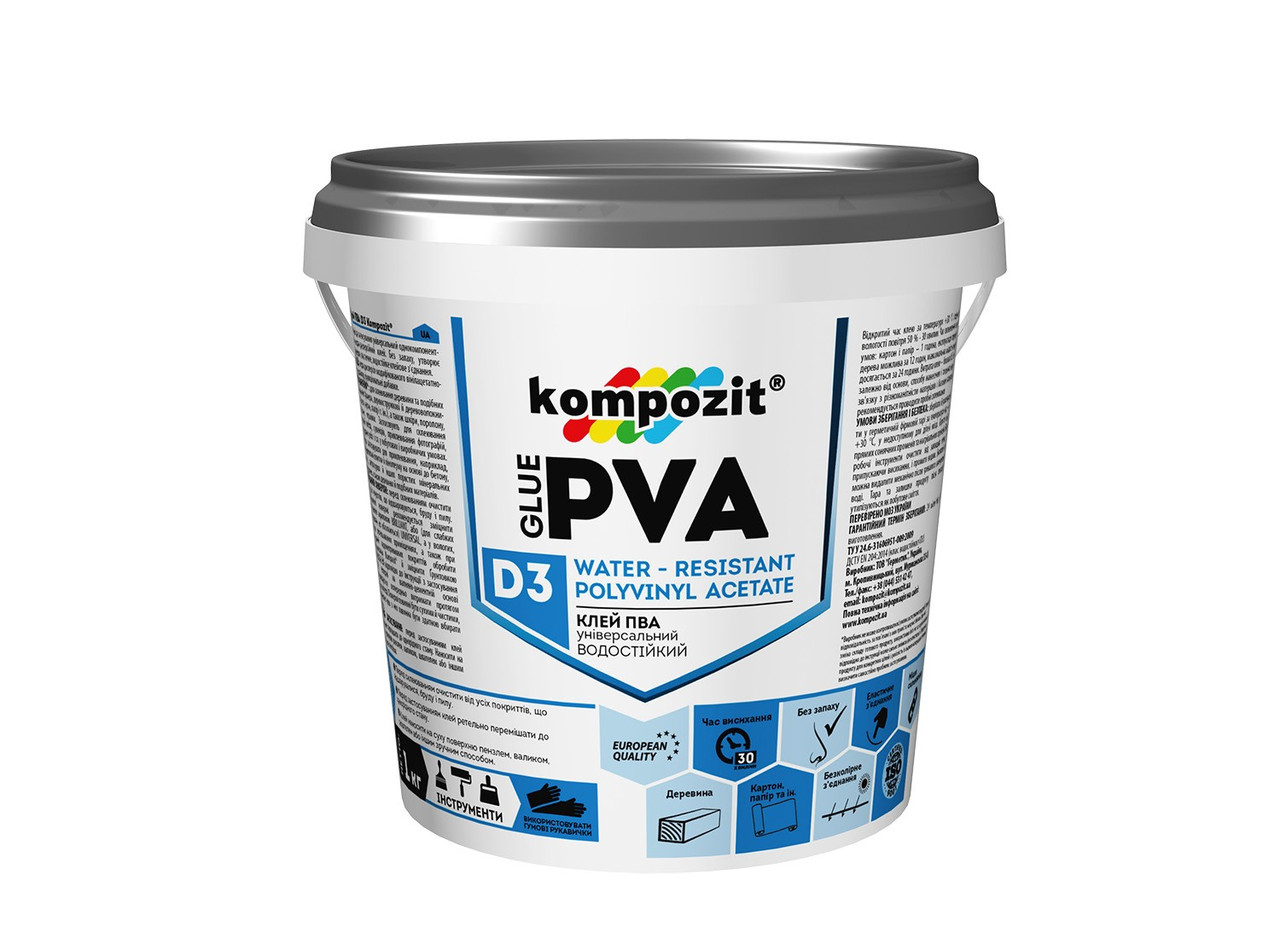 Вологостійкий клей для дерева Kompozit PVA D3 1кг