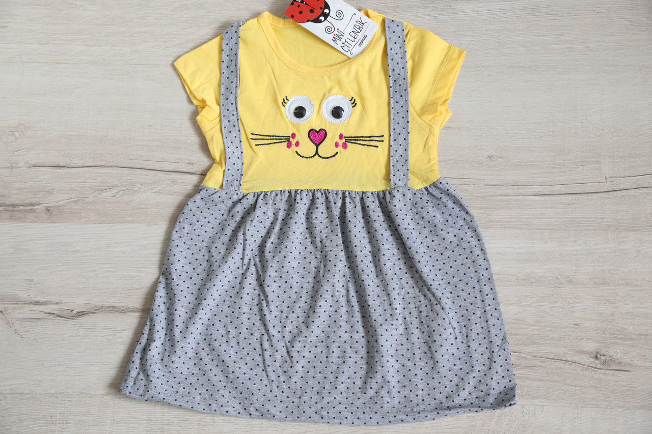 Платье детское желтое летнее для девочки "котик", 1-5 / 5 - фото 1 - id-p1334283449