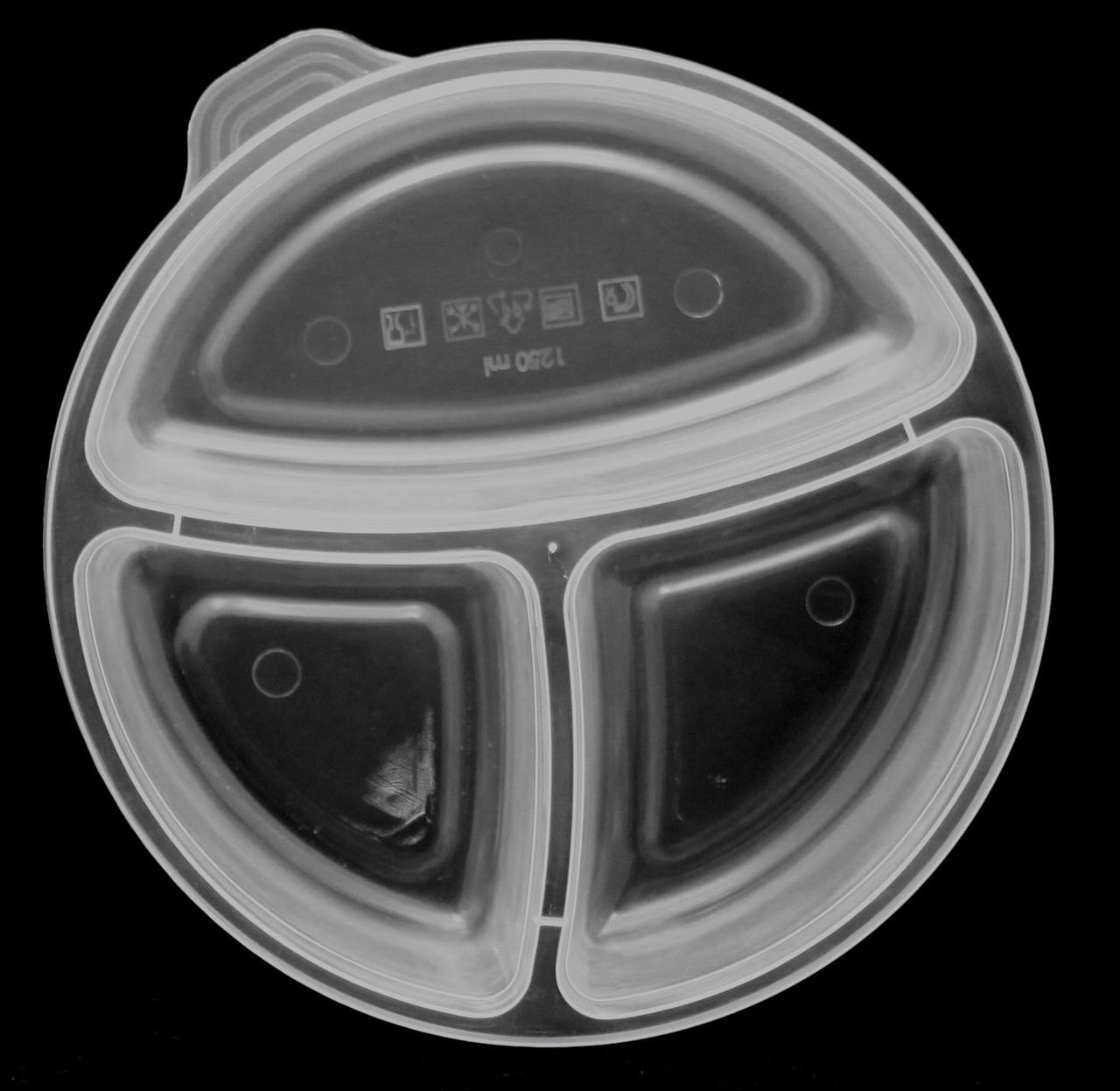 Пластиковый круглый тройной контейнер (лоток) 1.25л "Менажница" с жесткой крышкой (разные цвета крышки) - фото 4 - id-p449099999
