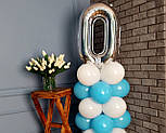Композиція з повітряних кульок "Стійка з цифрою "0" біло-блакитна на день народження хлопчика, фото 3