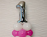 Композиція з повітряних кульок "Стійка з цифрою "1" (біло-рожева), фото 4