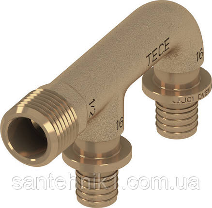 Розподілювач двовивідний, заокруглений, Tece 16x16x1/2", бронза, фото 1