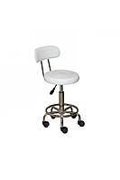 Стул мастера маникюра со спинкой белый на колесиках с подъемником
