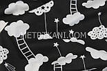 Бавовняна тканина "Хмари і драбинки" на чорному тлі №349, фото 2