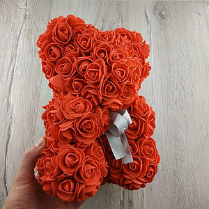 Мишко з штучних 3D троянд 25 см червоний в подарунковій коробці подарунок на 8 березня мамі дівчині