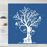 Декоративная наклейка Дерево Лесной дом (наклейки деревья для декора стен) матовая 920х1200 мм