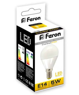 Світлодіодна лампа Feron LB-95 G45 E14 5W 4000K 230V Код.58343, фото 3