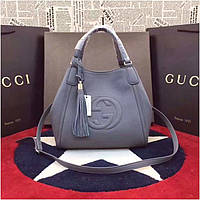 Женская сумка от Гуччи натуральная кожа, 30 см, цвет голубой