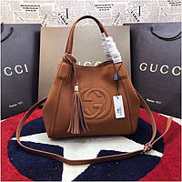 Женская сумка от Гуччи натуральная кожа, 30 см, цвет коричневый