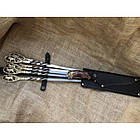 Комплект шампурів ручної роботи на подарунок "Лев" з ножем у шкіряному сагайдаку, фото 3