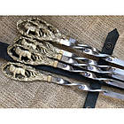 Комплект шампурів ручної роботи на подарунок "Лев" з ножем у шкіряному сагайдаку, фото 2