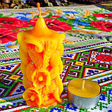 Воскова свічка "Коралові Маки та Колоски" з бджолиного воску, фото 2