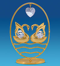 Позолочена фігурка з кристалами Сваровські "Два лебеді на хвилях"