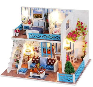 Будиночок ляльковий, мініатюра, двоповерховий, DIY набір для збирання, нічник